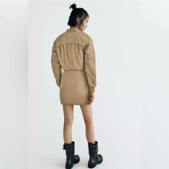 NWT Zara Padded Short Mini Bomber Dress Olive Green Full Zip Blogger Favorite SM - Picture 6 of 16